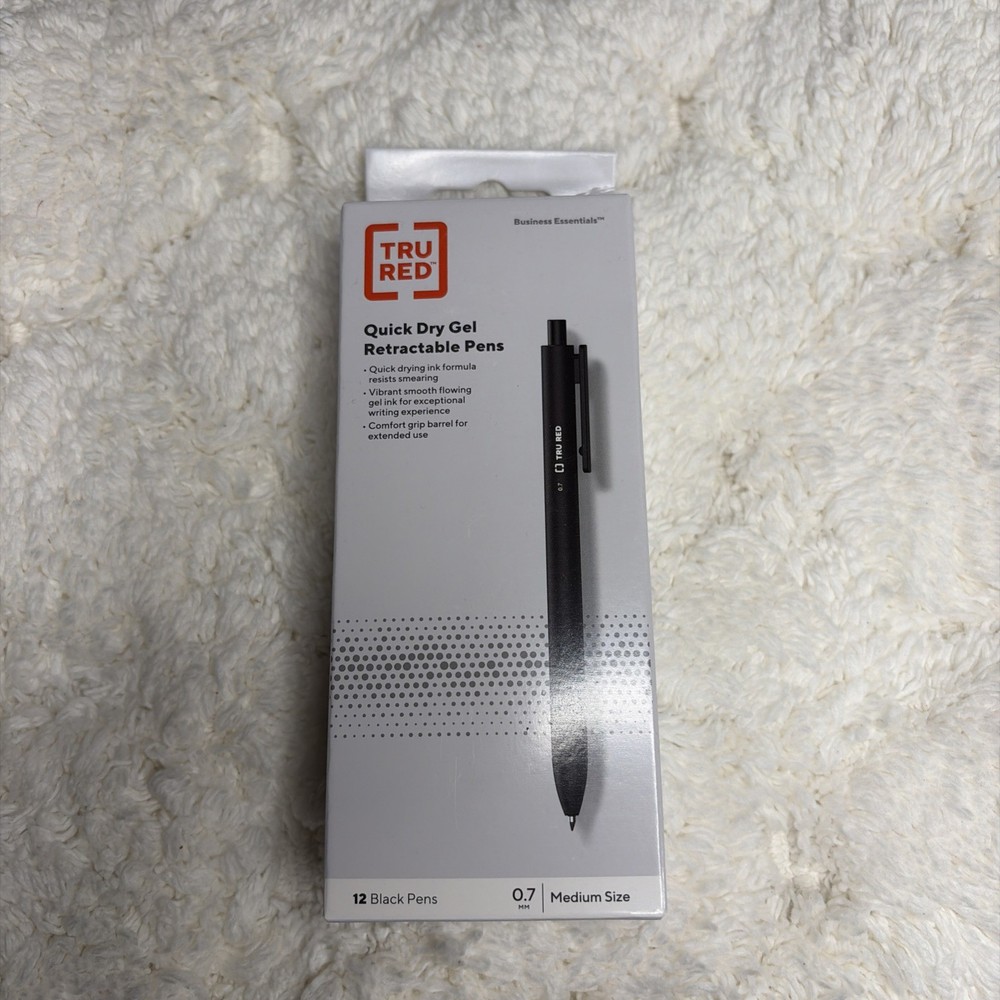TRU RED Ballpoint Retractable Pen Point 1.0mm Black Box of 12 – NEW!