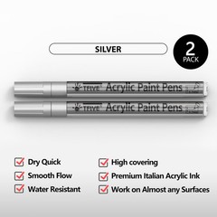 Silver Paint Marker Pens – 2 Pack Acrylic Permanent Marker, 0.7mm Extra Fine Tip