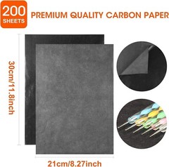 200 Sheets Carbon Paper Black Graphite Paper Transfer Tracing Paper and 5 Pieces
