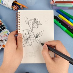 7.5 x 5.1 Inch Sketch Book, 50 Sheets,100gsm, Spiral Bound Black Hardcover wi…