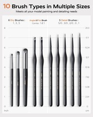 10-Piece Miniature Detail Paint Brush Set for Models, Acrylic, Oil & Watercolor