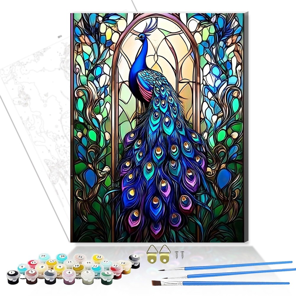 Peacock Wooden Framed Paint by Numbers Kits for Adults,Painting Kit on Canvas…