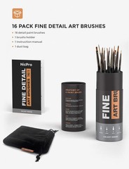 Versatile 16 PCS Fine Tip Brushes for Acrylic, Watercolor & Craft Detailed Works