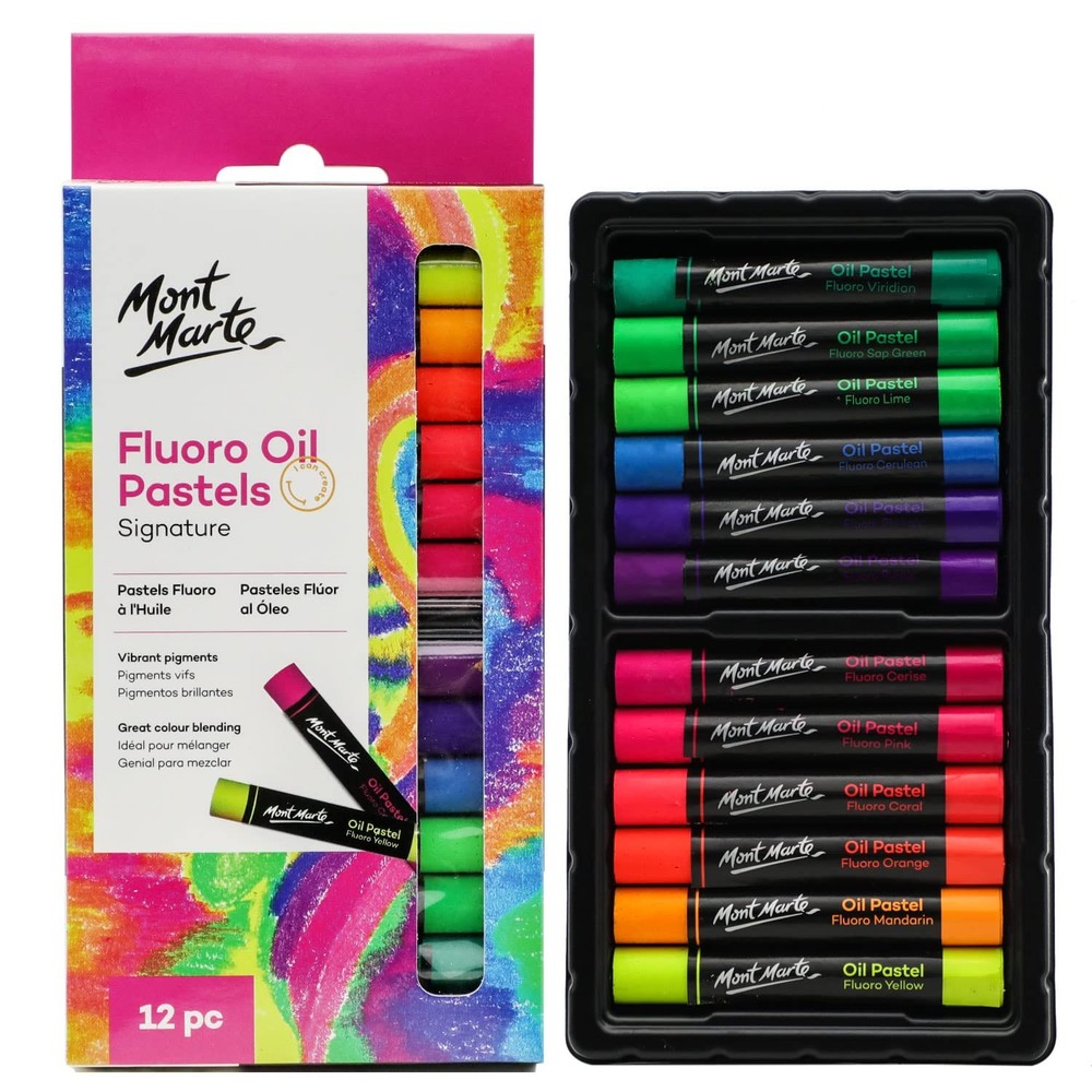 Mont Marte Fluoro Oil Pastels Signature 12pc, 12 12 Count (Pack of 1),