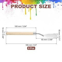 6.5″ 8 Pcs Stainless Steel Palette Knife Birch Handle Flat, Natural Wood Color