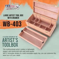 US Art Supply Artist Wood Pastel, Pen, Marker Storage Box with Drawer(s)