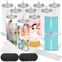 10 Pack Sublimation Tumblers Bulk 20 oz Skinny Straight Flat Bottom Blank Tum…