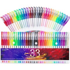 Glitter Pens, 33 Colors Neon Glitter Pens Set Art Markers with 40% More Ink f…