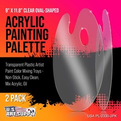 2 Plastic 9″ x 11.8″ Clear Oval Acrylic Art Painting Palettes, Artist Paint Tray