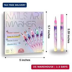 12 Colors Nail Art Pens Set, 3D Nail Polish Pens, Nail Art Markers for Gel Nails