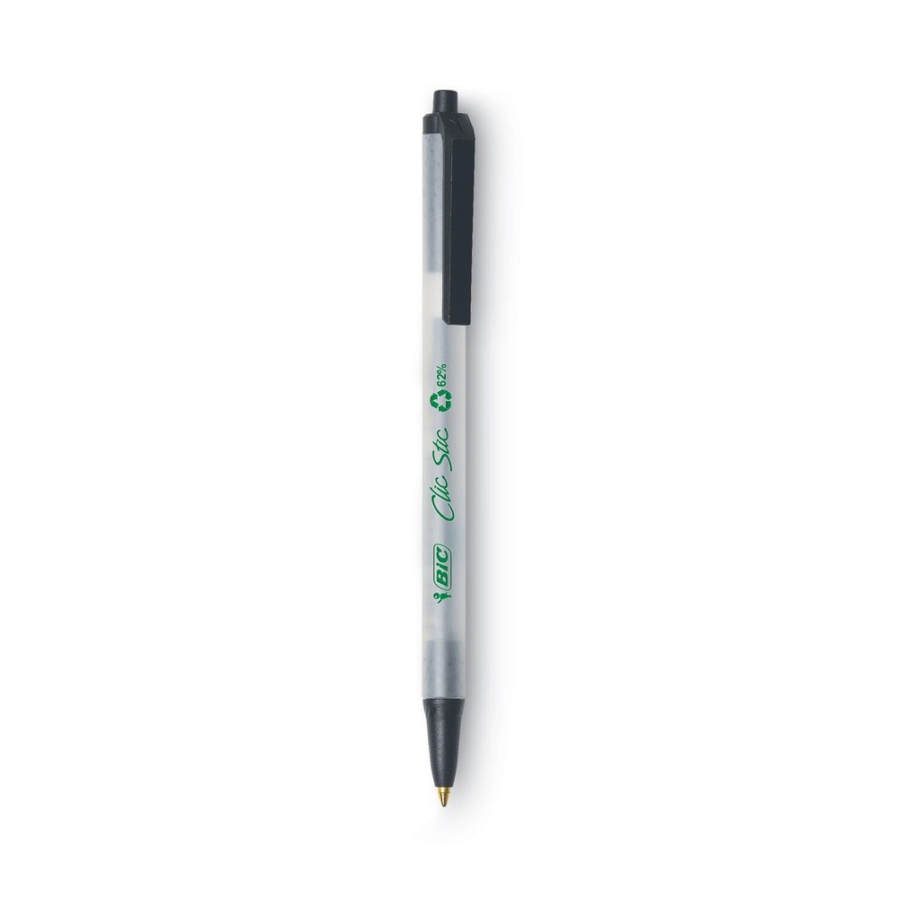 Bic Ecolutions Clic Stic Retractable Ballpoint Pen Black Ink 1mm Medium Dozen