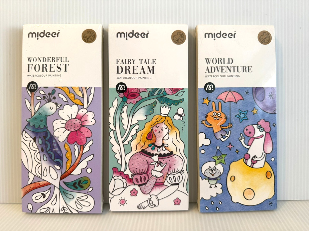 Set of 3 Mideer Watercolor Painting Books ~ Each Has 20 Pages & Paintbrush ~ NEW