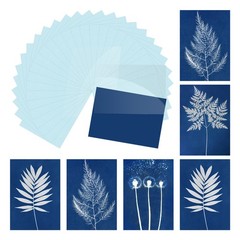 Cyanotype Paper,24 Sheet Sun Print Paper Light Blue Crafts with Board, 2.9×4.1″