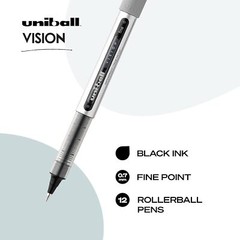 Uni-Ball Vision Rollerball Pens, Black Pens Pack 12 Count (Pack of 1),