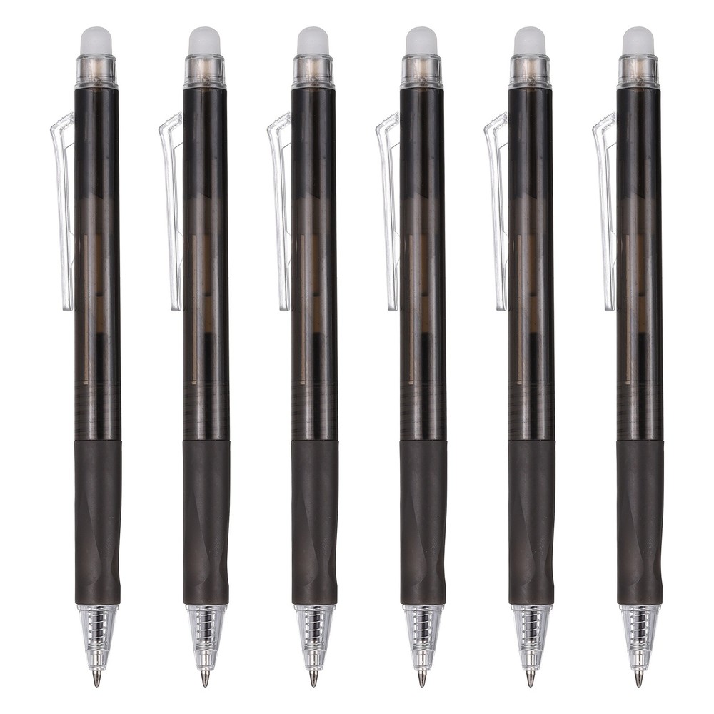6Pcs 0.5mm Fine Point Retractable Erasable Gel Pens Comfortable Grip, Black