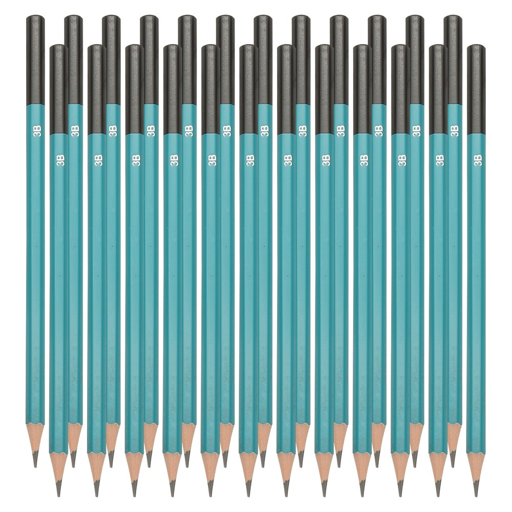 24 PACK 3B Drawing Pencils Hexagonal Black Refill Green/Black Pole