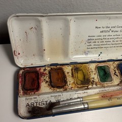 Vintage Artista Water Colors Tin Binney Smith Inc Blue Crayola Paint Brush 7 4