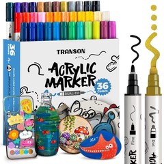 36 Color Bold and Fine Dual-tip Acrylic Paint Pen Set for Canvas Rock Wood Le…
