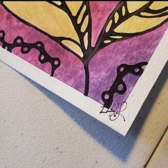 Leaves: Watercolor & Ink Painting 5″x 7″ Original Art Signed on Paper Absract