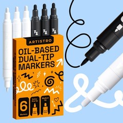6 Black White Oil Paint Markers Dual Tip Waterproof for Rock Ceramic Glass Wood