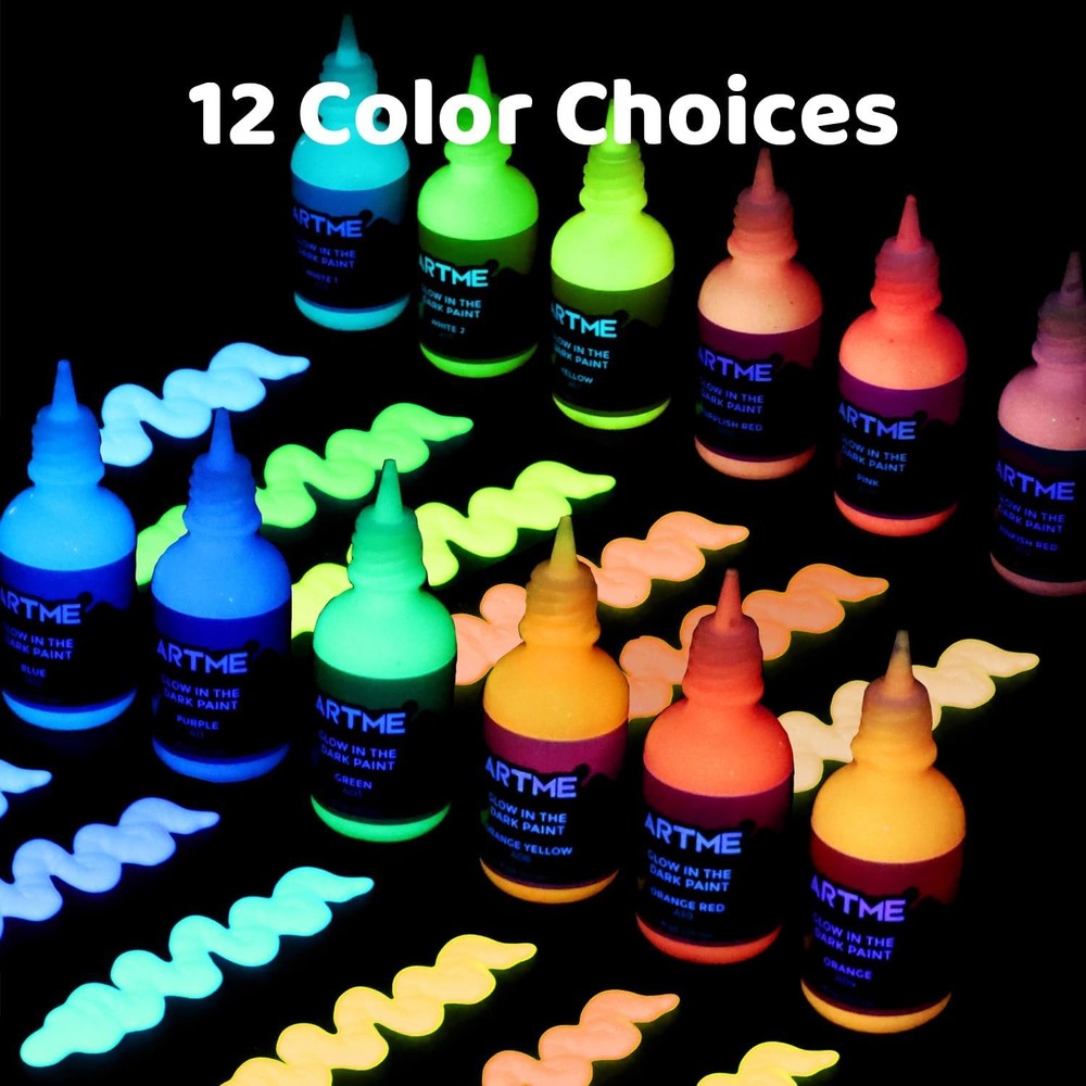 Glow in The Dark Paint, Glow Paint Set of 12 Bright Colors 30ml/1oz, Long Las
