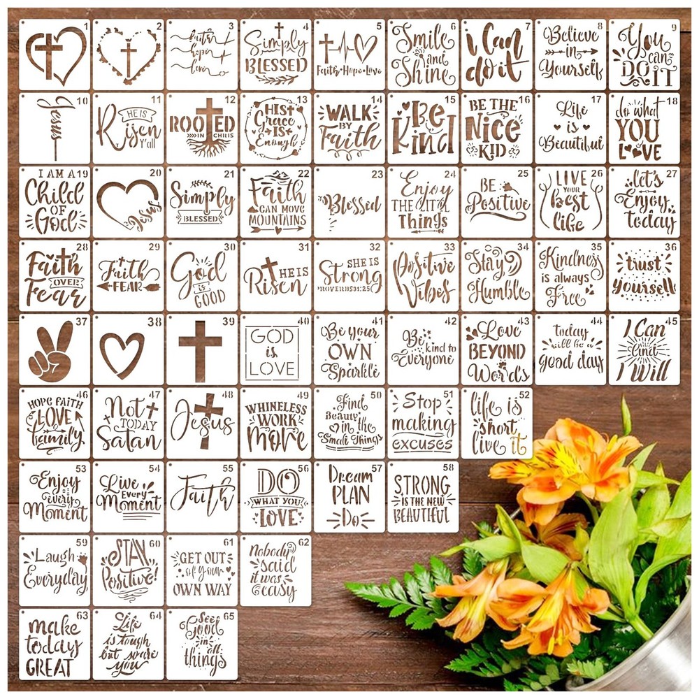65Pcs Small Stencils for Painting on Wood 3 x 3 inches, white