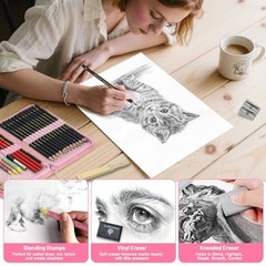 26pc Sketching Drawing Pencil Set Graphite Charcoal Art Supplies Kit for Artists