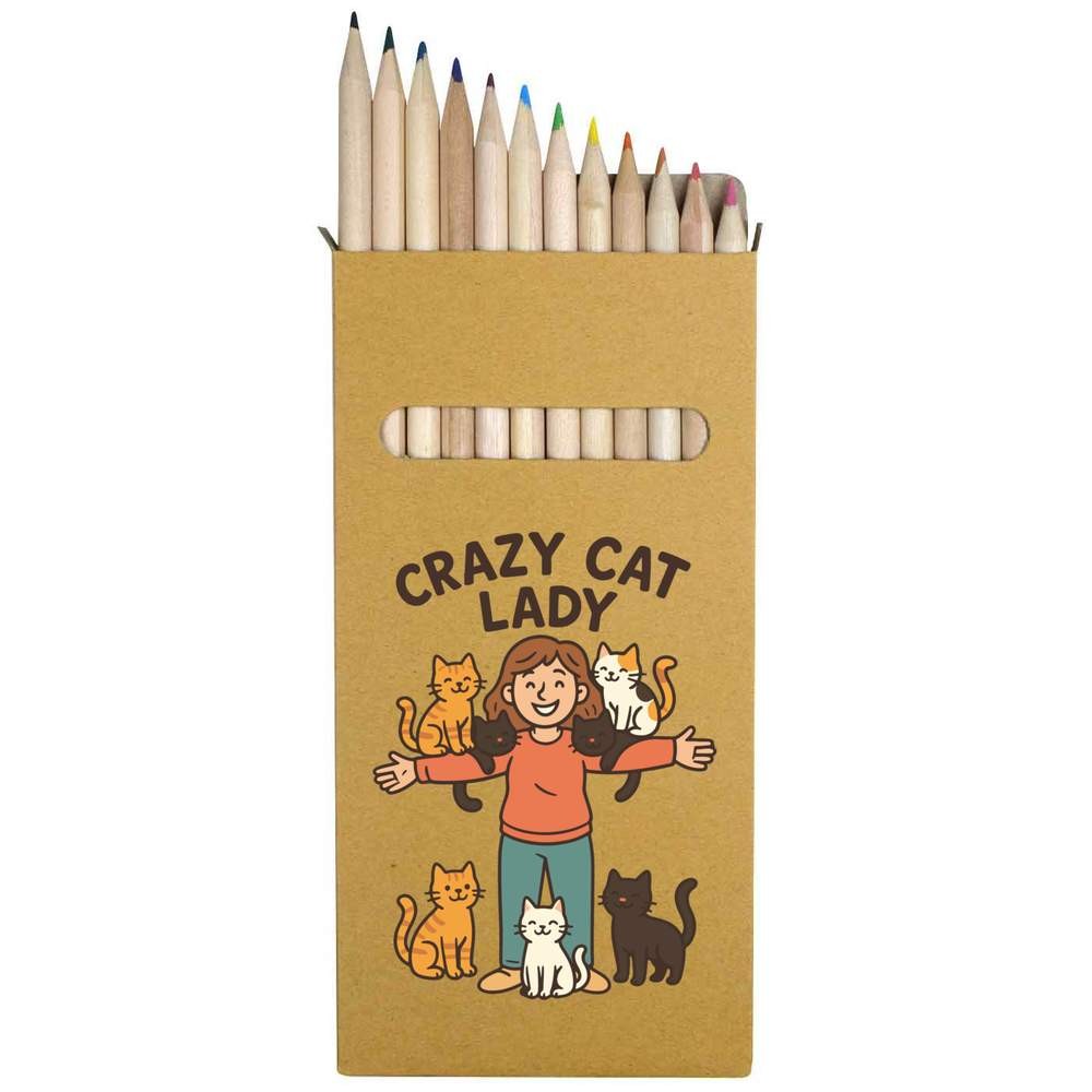 12 x ‘Crazy Cat Lady Feline Friends’ Long Colour Pencils (PE00079187)