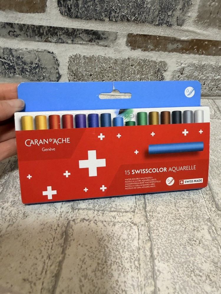 Caran d’Ache Swisscolor Water Soluble Wax Pastels Set of 15 Colourful Crayons