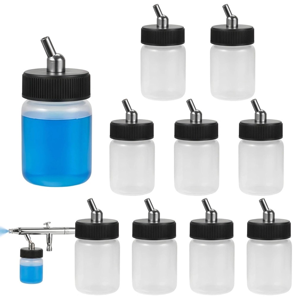 10Pack Airbrush Bottles 22cc 3/4oz, Clear Plastic Siphon Feed Jars with Stand…