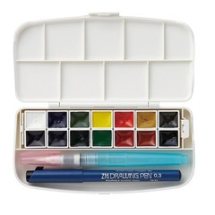 Kuretake WATERCOLOUR TRANSPARENT 14 colors set with fineliner pen and water b…