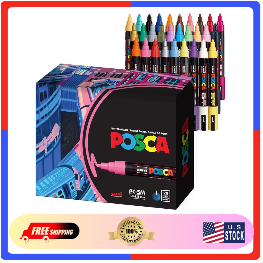Uni Posca PC-5M Paint Markers Set of 29 Medium Tip Acrylic Art Pens All Surfaces