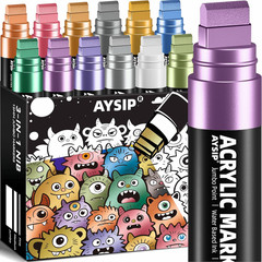 12 Colors Jumbo Markers Set, 15Mm Large Wide Tip, Thick Acrylic Paint Markers fo