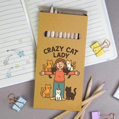 12 x ‘Crazy Cat Lady Feline Friends’ Long Colour Pencils (PE00079187)