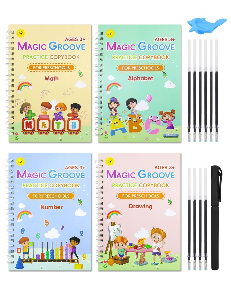 Magic Practice Copybook 4 Books with Pens Reusable Writing for Preschool