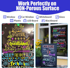 Window Chalk Markers for Cars Glass Washable, 16 Colors Jumbo Liquid Chalk Marke