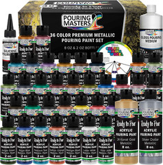 Pouring Masters 36-Color Metallic Ready to Pour Acrylic Pouring Paint Set with S