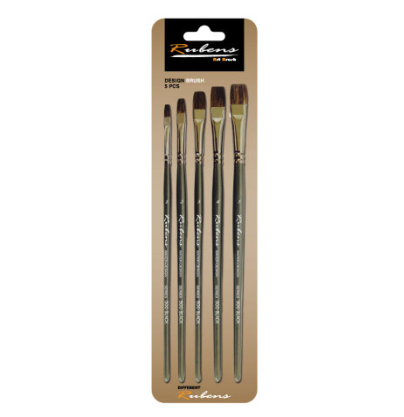 Rubens Artist Watercolor Painting Paint Brushes Flat Brush 500 1set (5ea Brush)