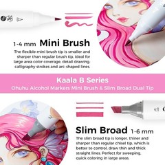 Alcohol Markers: Mini Brush & Slim Broad 60 Illustration Colors Dual Tip Brus…