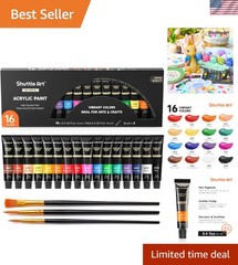 16 Assorted Acrylic Paint Tubes (12ml) with Brushes – Safe for Kids & Adults
