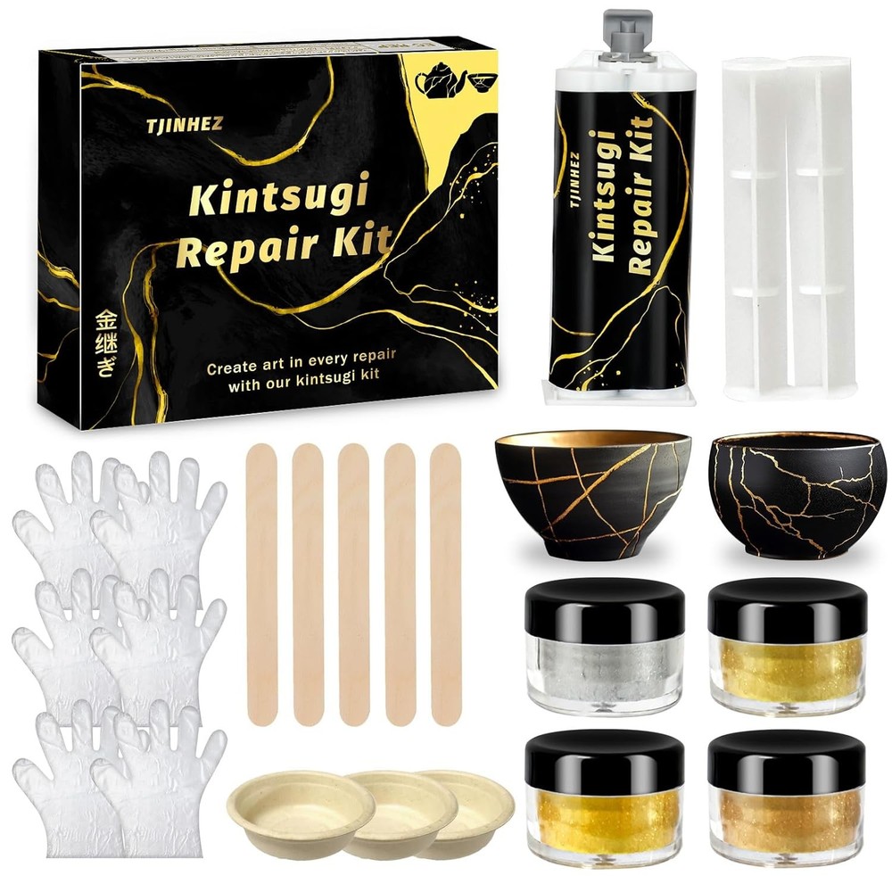 Kintsugi Repair Kit, Food Safe Gold & Silver Kintsugi Kit for Broken Ceramics, G