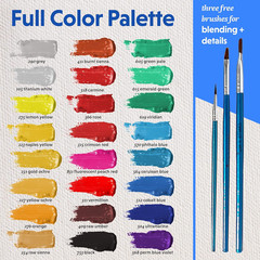 Set pintura acrilica 24 colores 12ml con 3 pinceles no toxica para manualidades