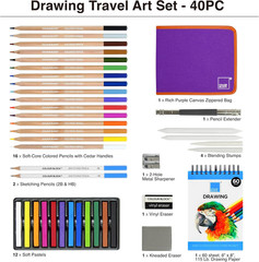 Drawing Travel Art Set – 60 Sheets 6 X 8 Inches Drawing Pad,16 Wood Colored Penc