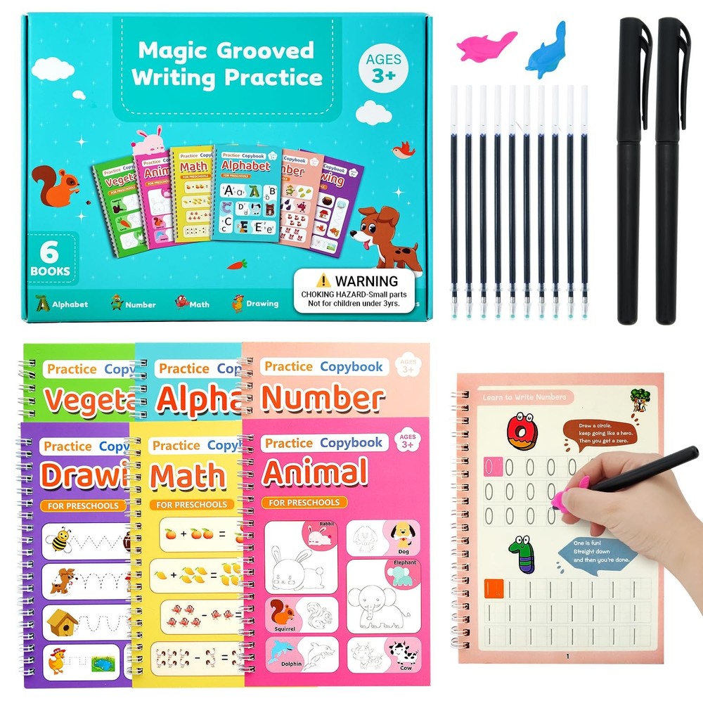 Magic Grooved Writing Practice for Kids,Reusable Grooved Handwriting Workbooks A