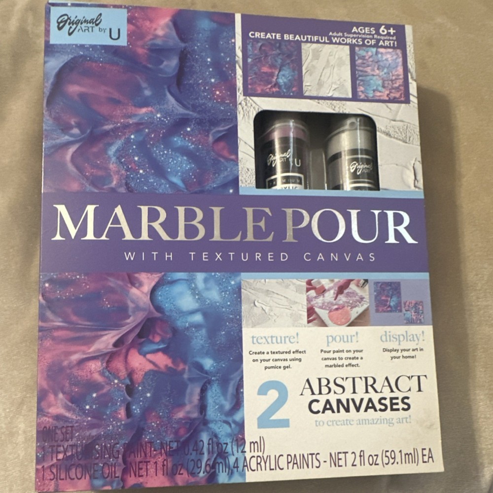 Original Art by U Marble Pour With Textured Canvas Acrylic Paint Set Multicolor