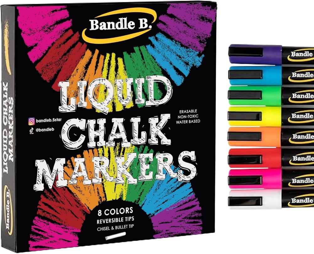 Bandle B. Chalk Markers – 8 Vibrant, 1 Count (Pack of 8), Vibrant 6mm