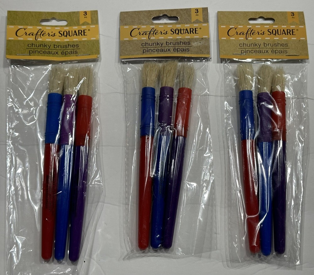 Crafter’s Square 9 Chunky Artists Paint Brushes – Lot 3 Pkg of 3 NEW