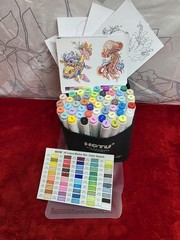 HOTU 50 Colors Dual Tip Art Markers Brush & Fine Multicolor Set with Case
