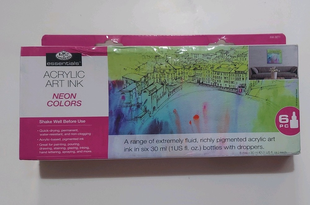 NOS Royal & Langnickel Essentials Acrylic Ink Neon Colours Set 6 x 30ml