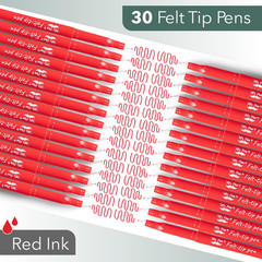 – Felt Tip Pens, 30 Pack, 0.7 Mm, Red Felt Tip Pens Bulk, Fast Dry | No Smear, P